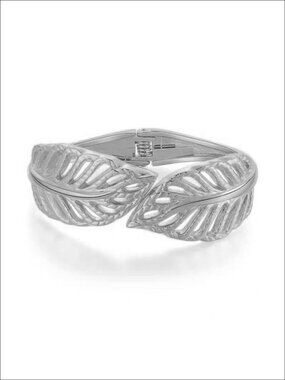 Hollow Leaf Wrap Hinged Wide Chunky Statement Bangle Cuff Bracelet for Women